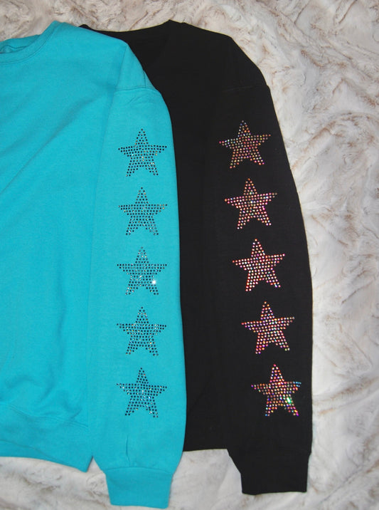 Star Sleeve Rhinestone Crew